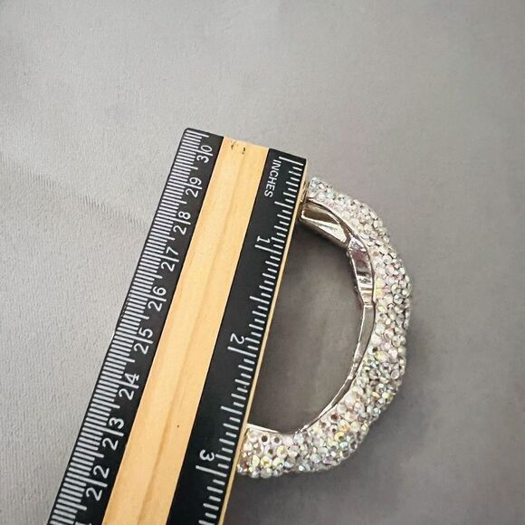 Vintage Aurora Borealis AB Rhinestone Pave Silver Clamper Bracelet Dazzling 4755 - Picture 9 of 14